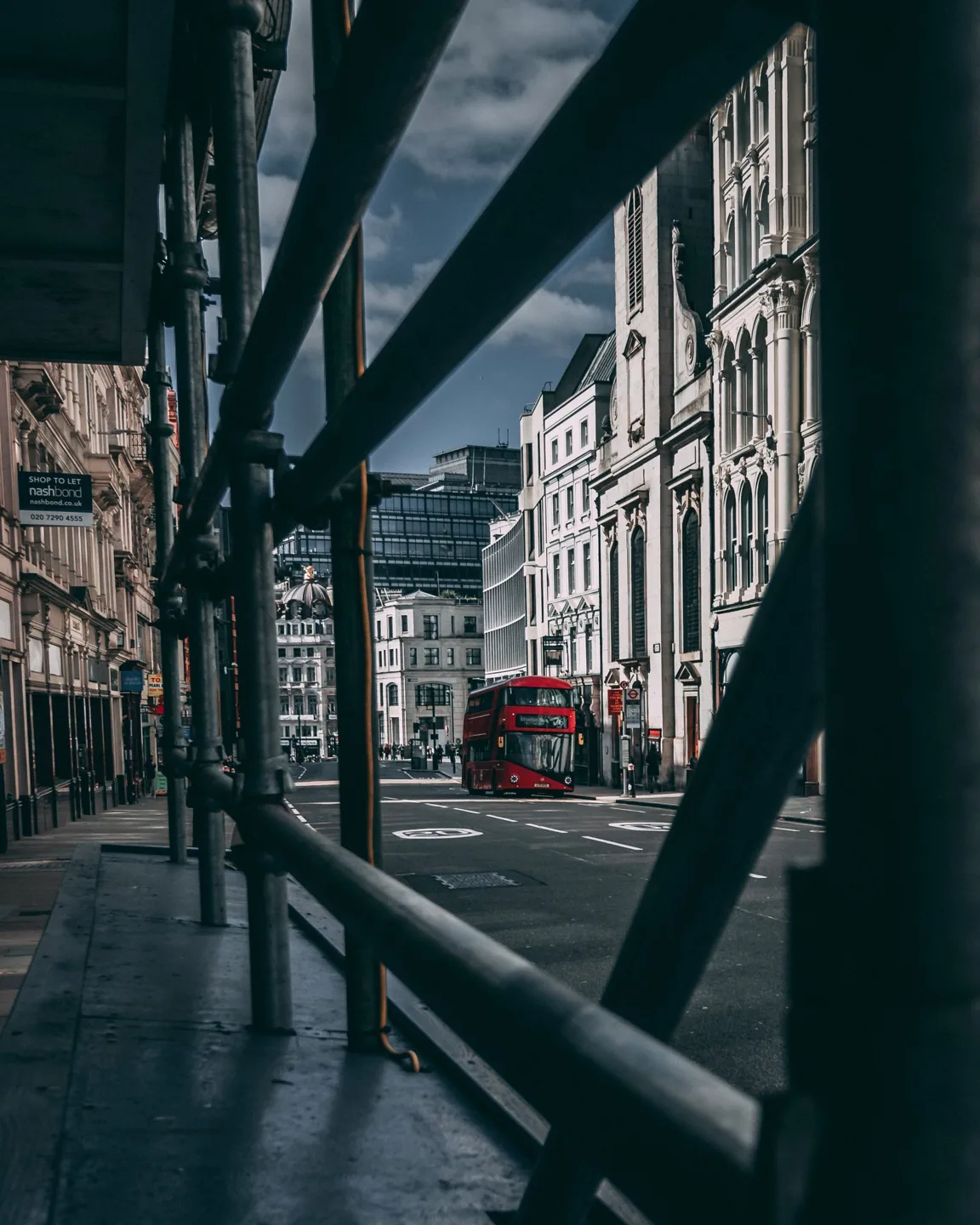 A red bus on a London street